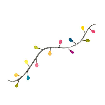 Watercolored Christmas light bulbs colorful