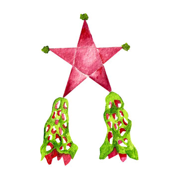 Watercolor Christmas Decor Red Star Lantern