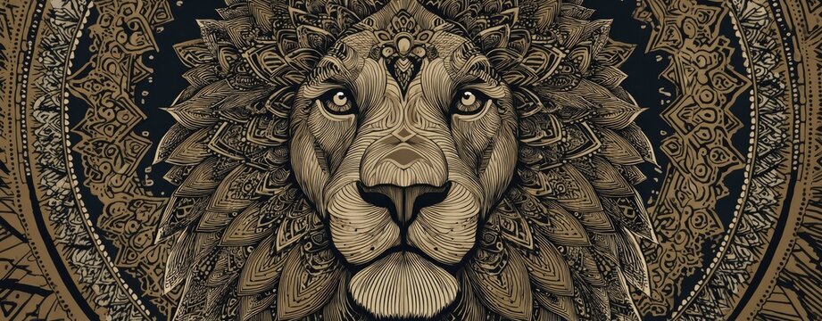 Ornate lion head, detailed mandala design
