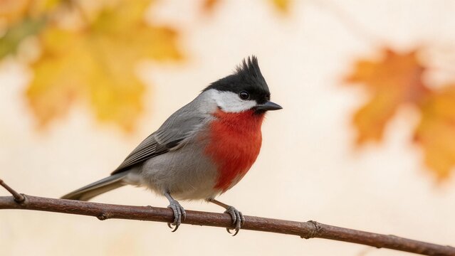 Bird perched on branch with autumn leaves