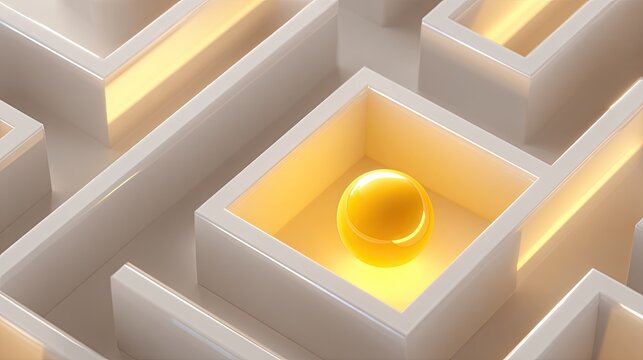 Geometric maze with glowing yellow sphere