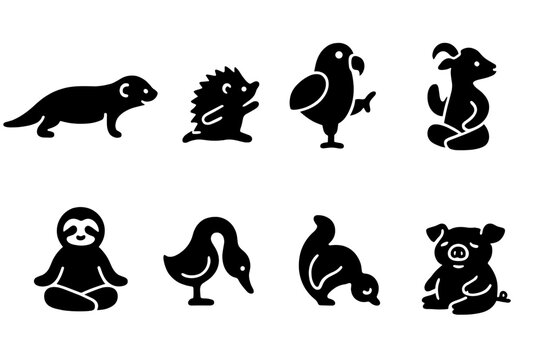 Whimsical Animal Yoga Icons. Whimsical Animal Yoga. Filled icon set of Whimsical Animal Yoga: plank-position