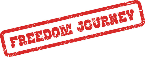 A distinctive red rubber stamp featuring the inspiring phrase Freedom Journey for travel themes ©  Design_ mn