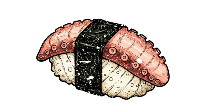 Tako Nigiri Sushi with Octopus Topping and Nori Band