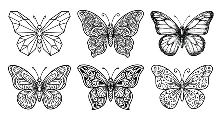 Obraz premium Set of Decorative Butterfly Vector Silhouettes with Mandala, Geometric, and Realistic Styles 1