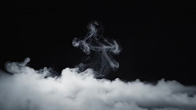 Dense white smoke and ethereal plumes rising against a stark black background, creating a mysterious and atmospheric scene.