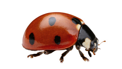 Fototapeta premium Detailed close-up of a colorful red ladybird beetle with distinctive black spots