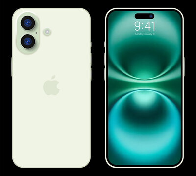 Green Iphone 16 SE, plus mockup. Editorial