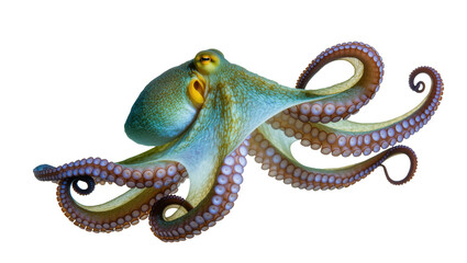 Magnificent blue-green octopus with elegant, curling tentacles ready for creative design © Federica
