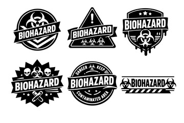 Obraz premium Biohazard warning signs and labels set representing biological risk, danger, and severe contamination