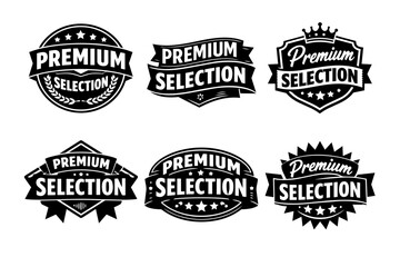 Obraz premium Black and white premium selection labels and badges set, offering quality, guarantee, and exclusive products