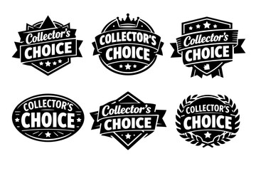 Fototapeta premium Set of collector's choice badges with various designs, symbols, and star ratings, representing premium quality and distinction