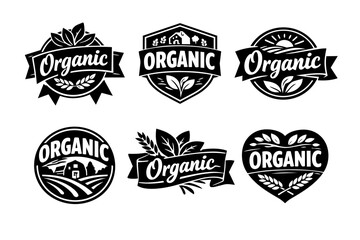 Obraz premium Vegan, natural, and gmo-free organic badges in various shapes, symbolizing healthy eating and eco-friendly farming