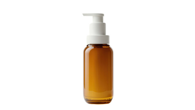 Stylish amber glass pump bottle, perfect for lotion, serum, or liquid soap packaging