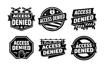 Fototapeta premium Access denied stamps, stickers, and labels set illustrating restriction, forbidden areas, closed content, and web security issues