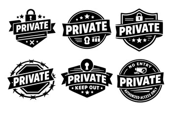 Obraz premium Private access vector badge set offering secure entry, restricted zone, or authorized only signs