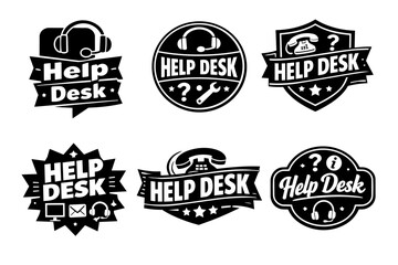 Obraz premium Help desk service badges set showing customer support, technical assistance, and online information icons