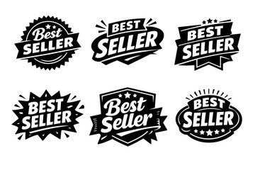 Fototapeta premium Best seller badges collection featuring marketing labels, sales stickers, advertising emblems, and product quality seals