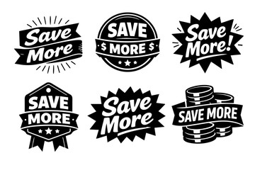 Obraz premium Save more stickers, badges, and labels collection featuring discount offers, shopping promotions, and savings symbols