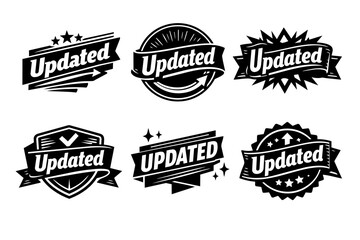 Obraz premium Updated badges set representing new versions, recent changes, and refresh status for web content and applications