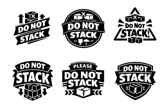 Do not stack warning labels collection. Fragile cardboard box shipping instruction symbols for logistics and delivery packaging