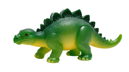 Fotobehang Dinosaurussen Vibrant green plastic dinosaur toy, a friendly Stegosaurus-like creature for kids  © Federica