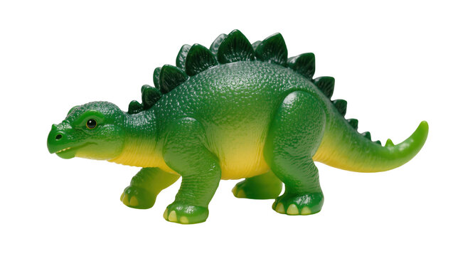 Vibrant green plastic dinosaur toy, a friendly Stegosaurus-like creature for kids