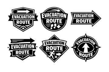 Obraz premium Collection of evacuation route signs showing direction, safety, and emergency exit wayfinding symbols