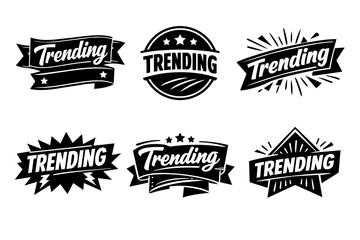 Fototapeta premium Trending labels collection, set of black and white vintage badges recognizing popularity and new fashion