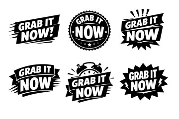 Fototapeta premium Grab it now promotion badges with different styles, vector sale stickers, and limited time offer labels