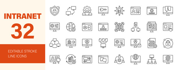 Fototapeta na wymiar Intranet icon set. Editable line icons. Vector illustration.