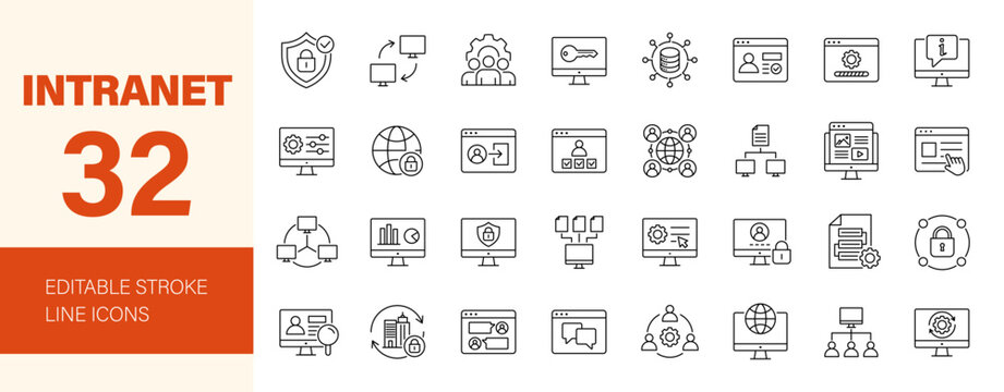 Intranet icon set. Editable line icons. Vector illustration.