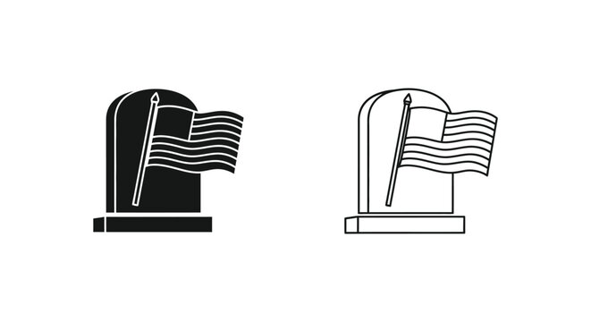 American flag mailbox icons, black and white vector graphics, mail box flag symbols, US postal icons
