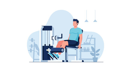Fototapeta premium Men Using Leg Extension Machine in Gym Bodybuilding Workout Vector Illustration