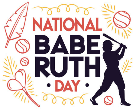 Vintage Baseball Theme Vector, National Babe Ruth Day Sports Illustration