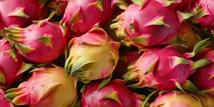 Vibrant Dragon Fruit Display High-Resolution Close-Up of Exotic Pitayas with Unique Textures