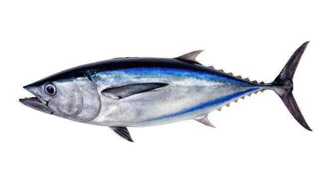 Fresh bluefin tuna fish ready for market, showcasing its vibrant blue and silver skin