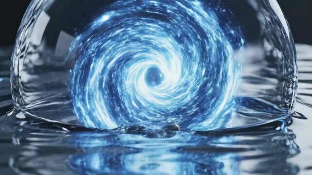 Abstract Blue Energy Vortex Swirling in Water Droplet.