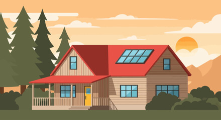 Fototapeta premium Cozy Home with Solar Panels