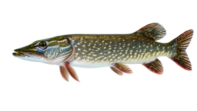 Vibrant northern pike freshwater fish in full profile with beautiful coloration