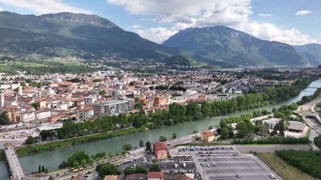 Aerial drone view of Trento , Italy