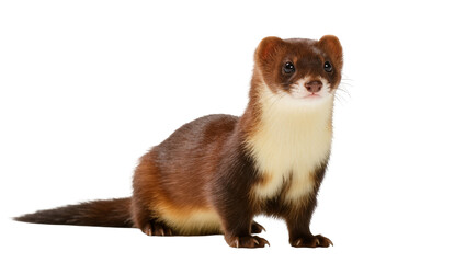Obraz premium Cute brown and white short-tailed weasel, also known as a stoat, looking at camera