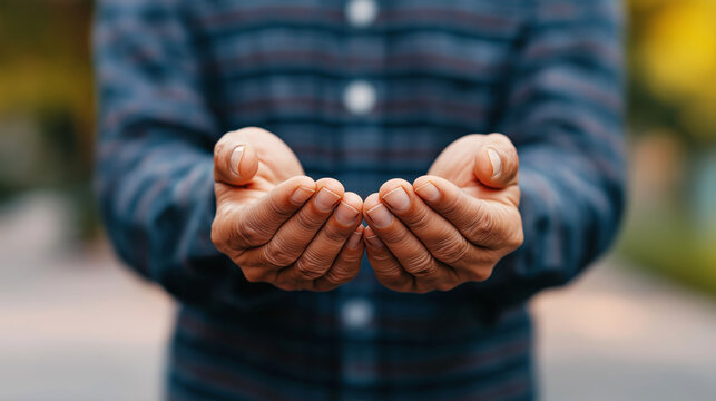 Cupped hands asking gesture close-up