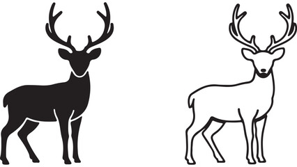 Fototapeta premium Deer silhouette and outline with transparent background