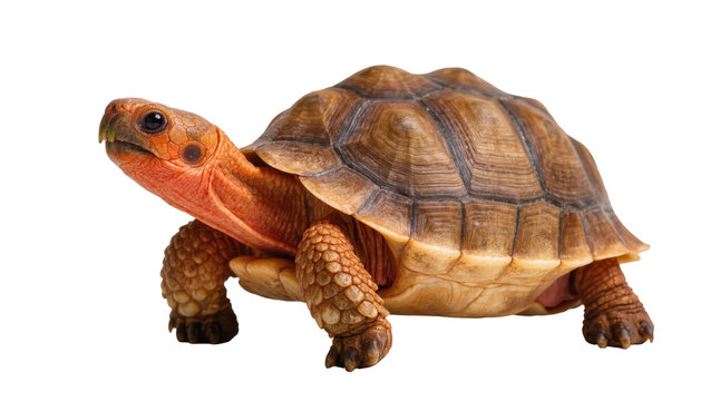 Colorful young red-footed tortoise walking gracefully, an exotic reptile pet close-up