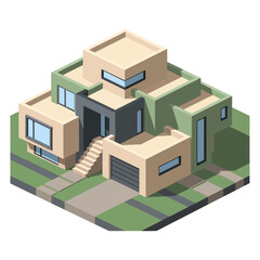 Fototapeta premium A modern multi-level house with green lawn.