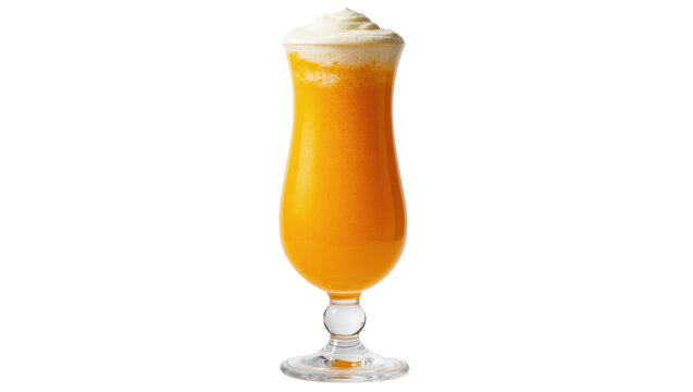 Delicious creamy orange tropical fruit smoothie with whipped topping in elegant glass