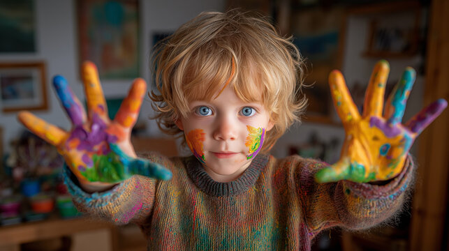 Child showing painted hands