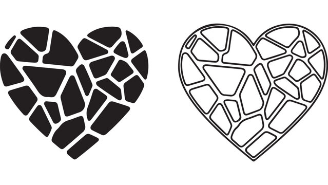 Heart shape mosaic pattern with outline and solid fill