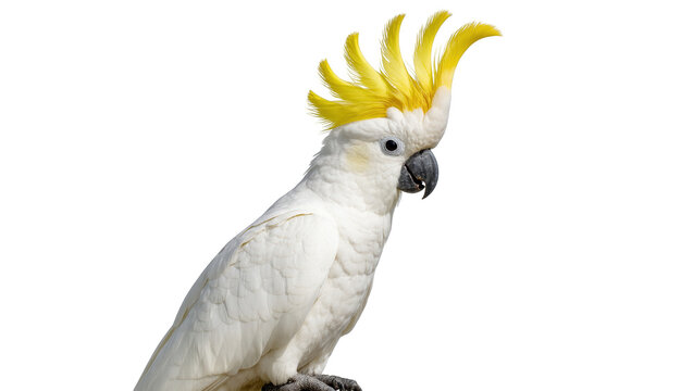 Captivating white sulphur-crested cockatoo showing off its magnificent yellow crest
